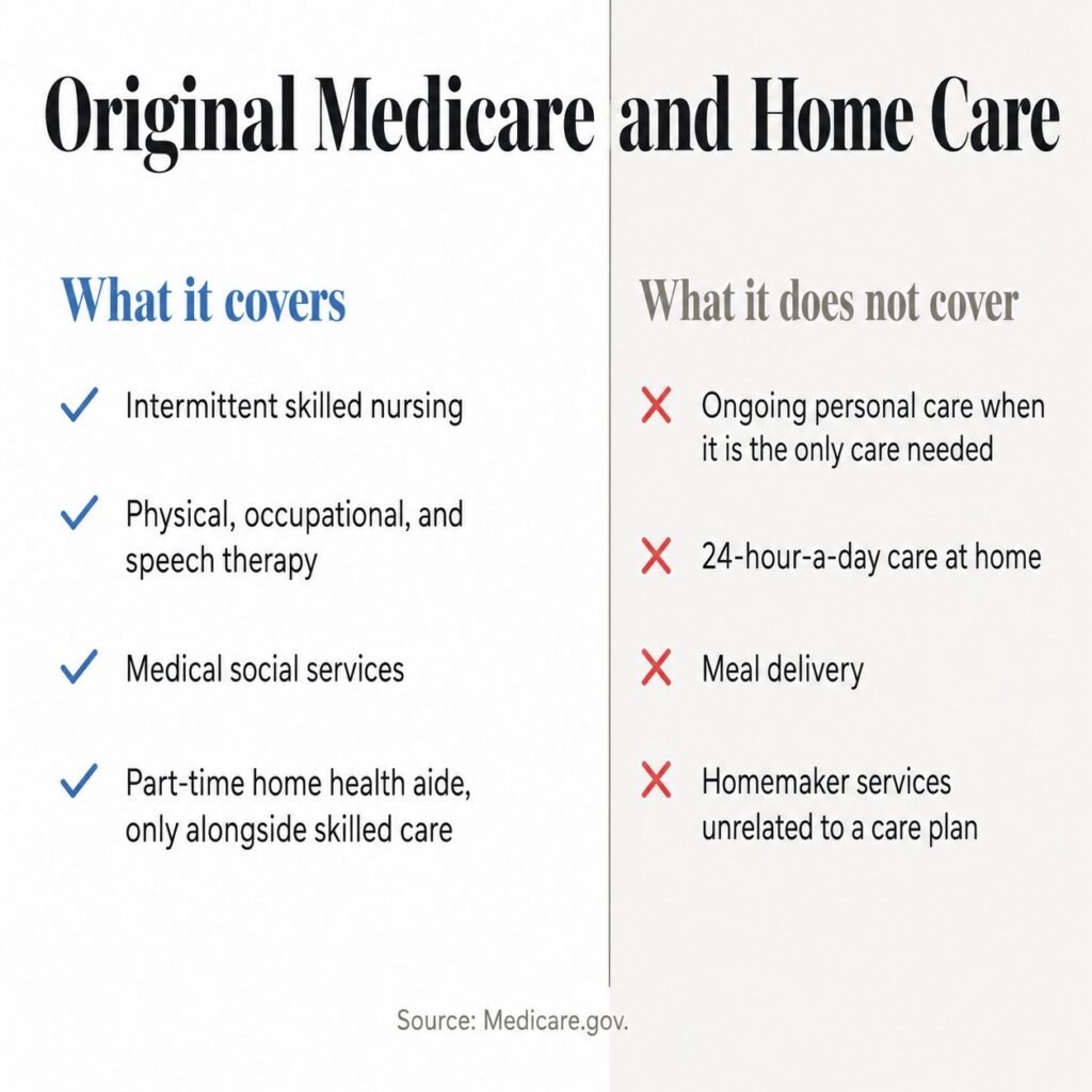 Comparison of what Original Medicare covers and does not cover for home care in Florida Source_ Medicare